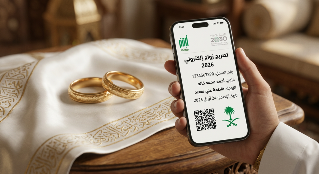 خطوات استخراج تصريح زواج إلكتروني عبر منصة أبشر 2026.